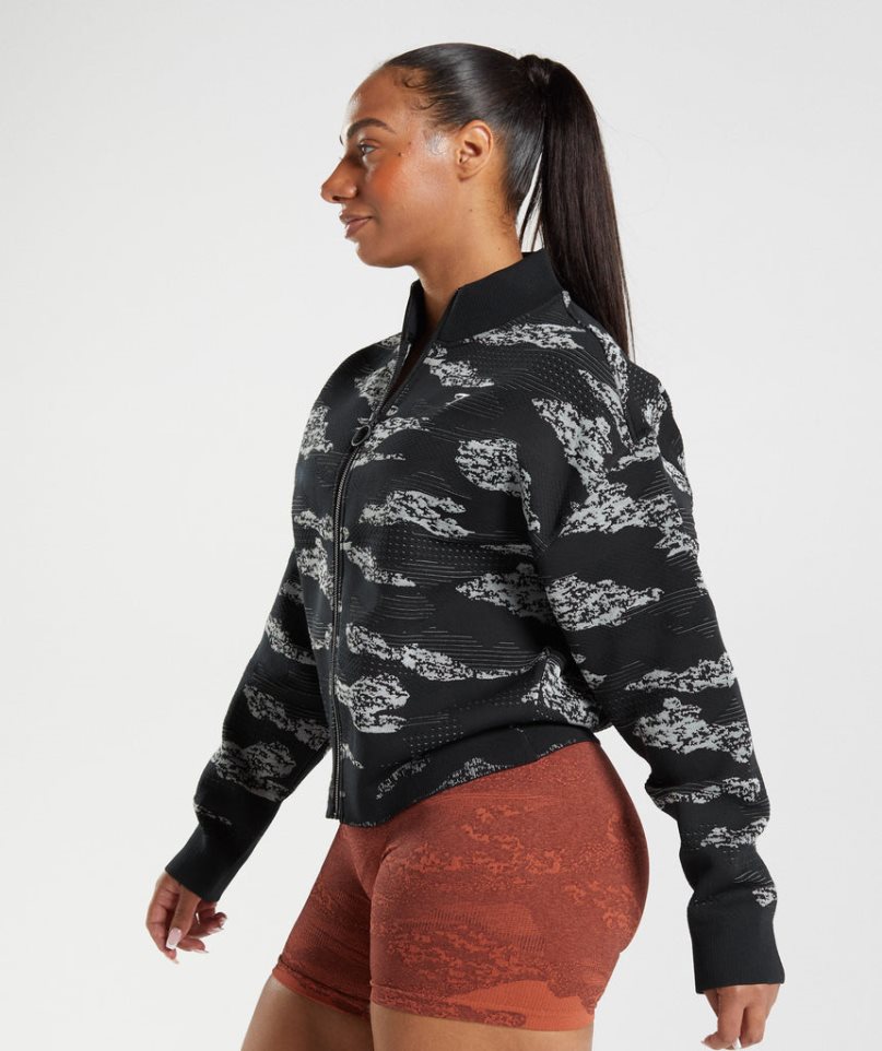 Women's Gymshark Adapt Camo Seamless Track Jackets Black | CA N7DA38